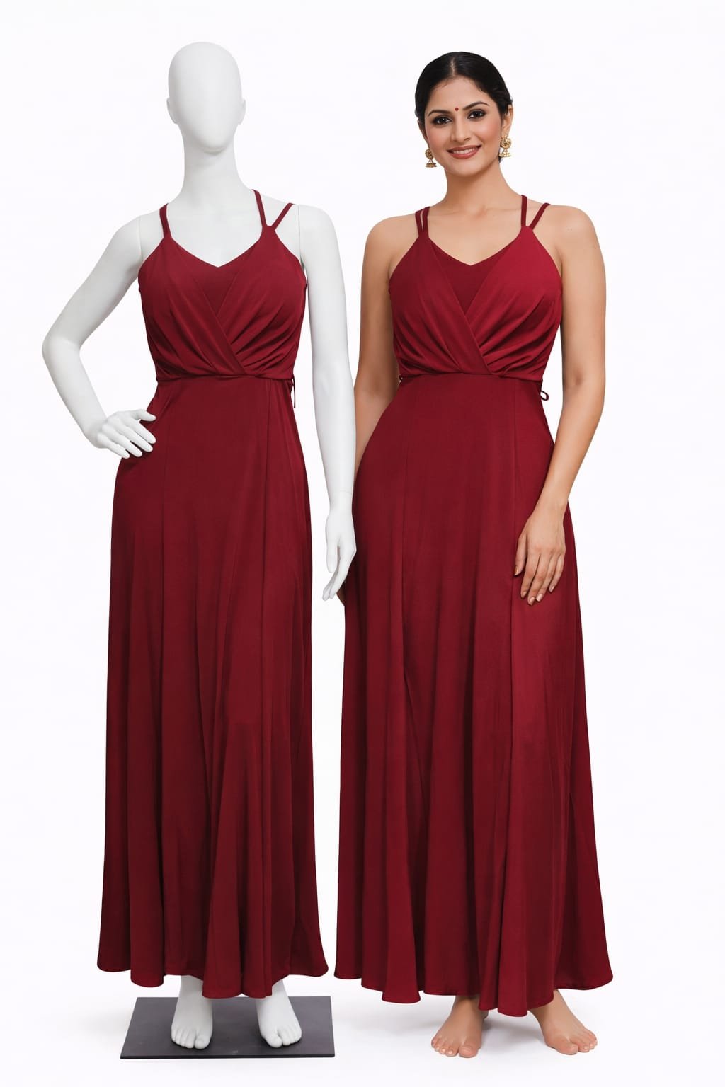 Burgundy draped maxi dress
