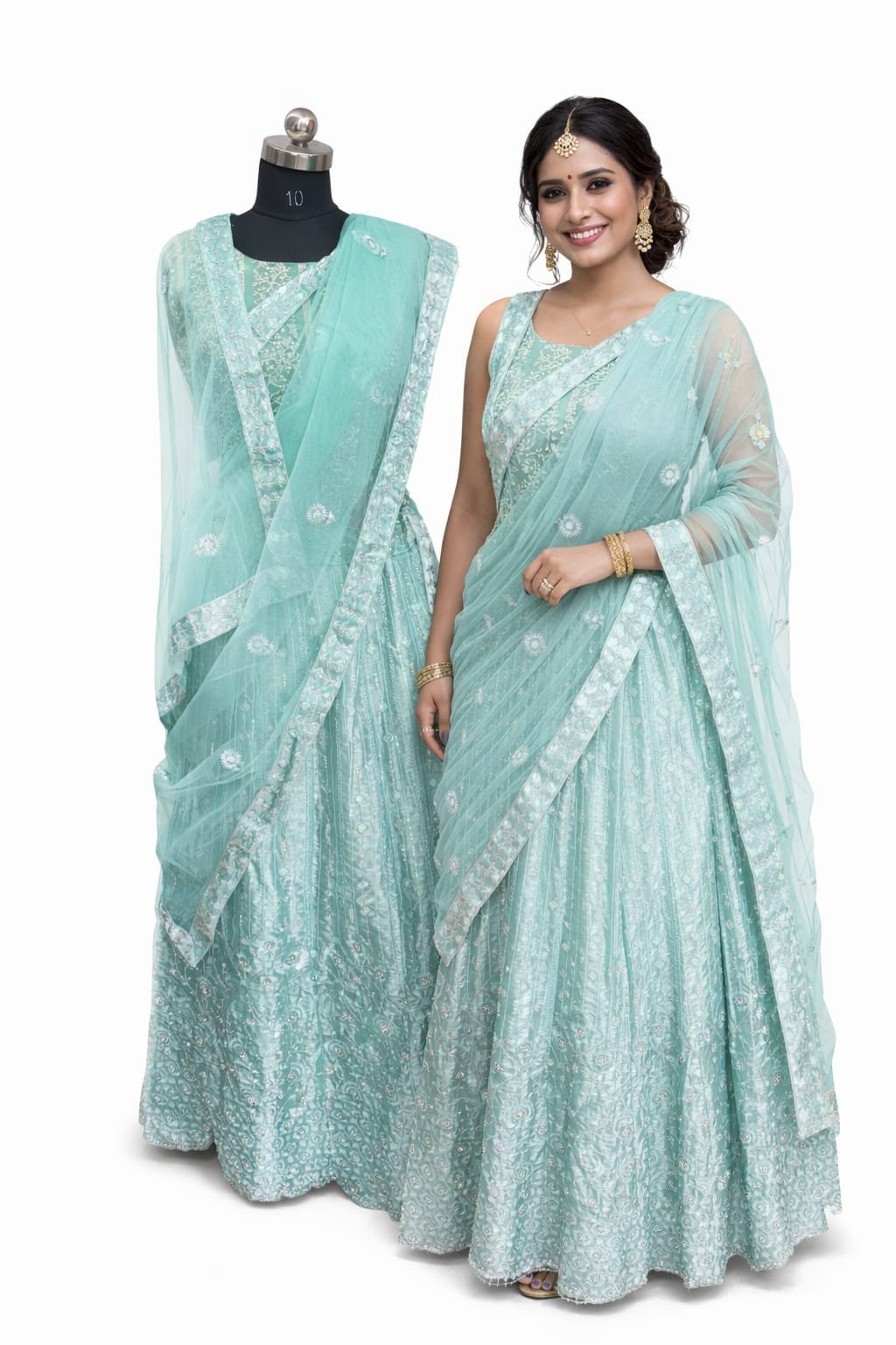 Mint embroidered anarkali set
